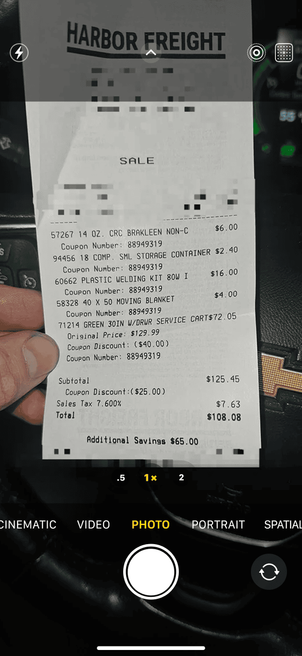 Phone user interface mockup of receipt capture and management on Ambrook
